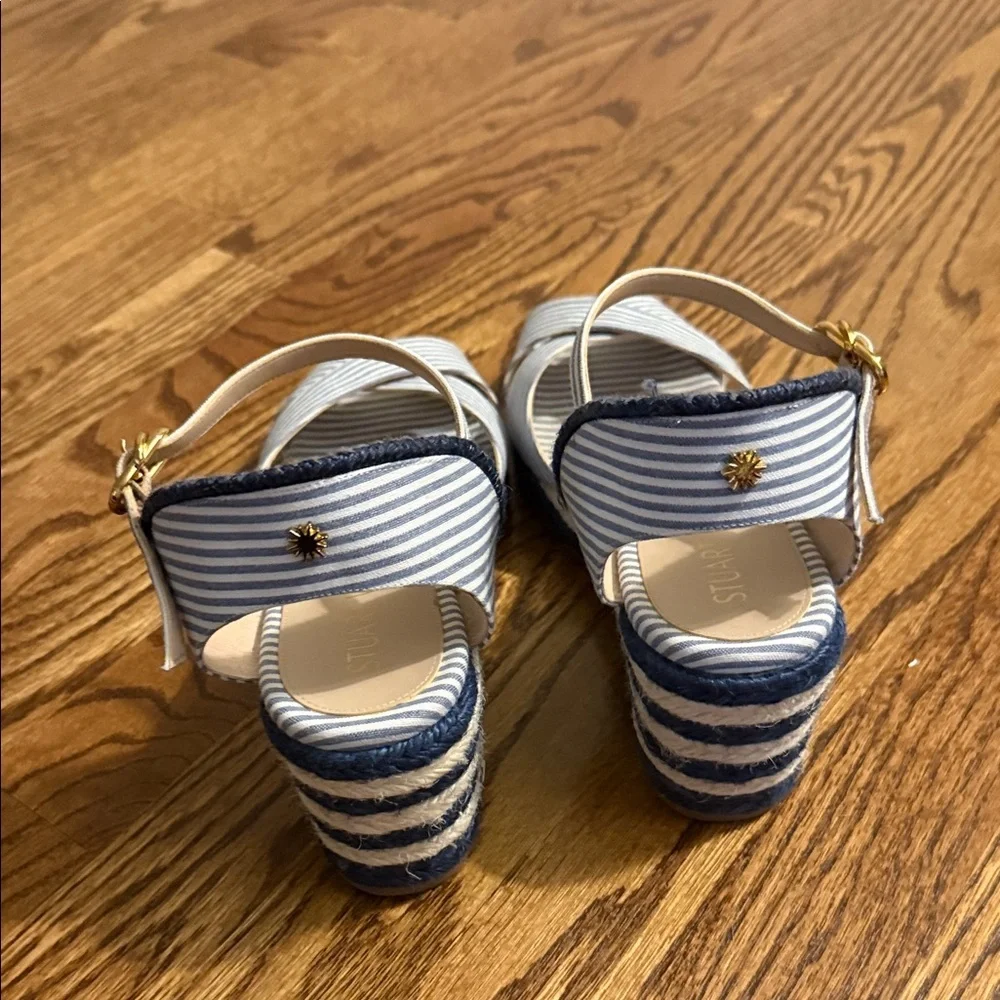 Stuart Weitzman Navy and White Espadrille Sandals